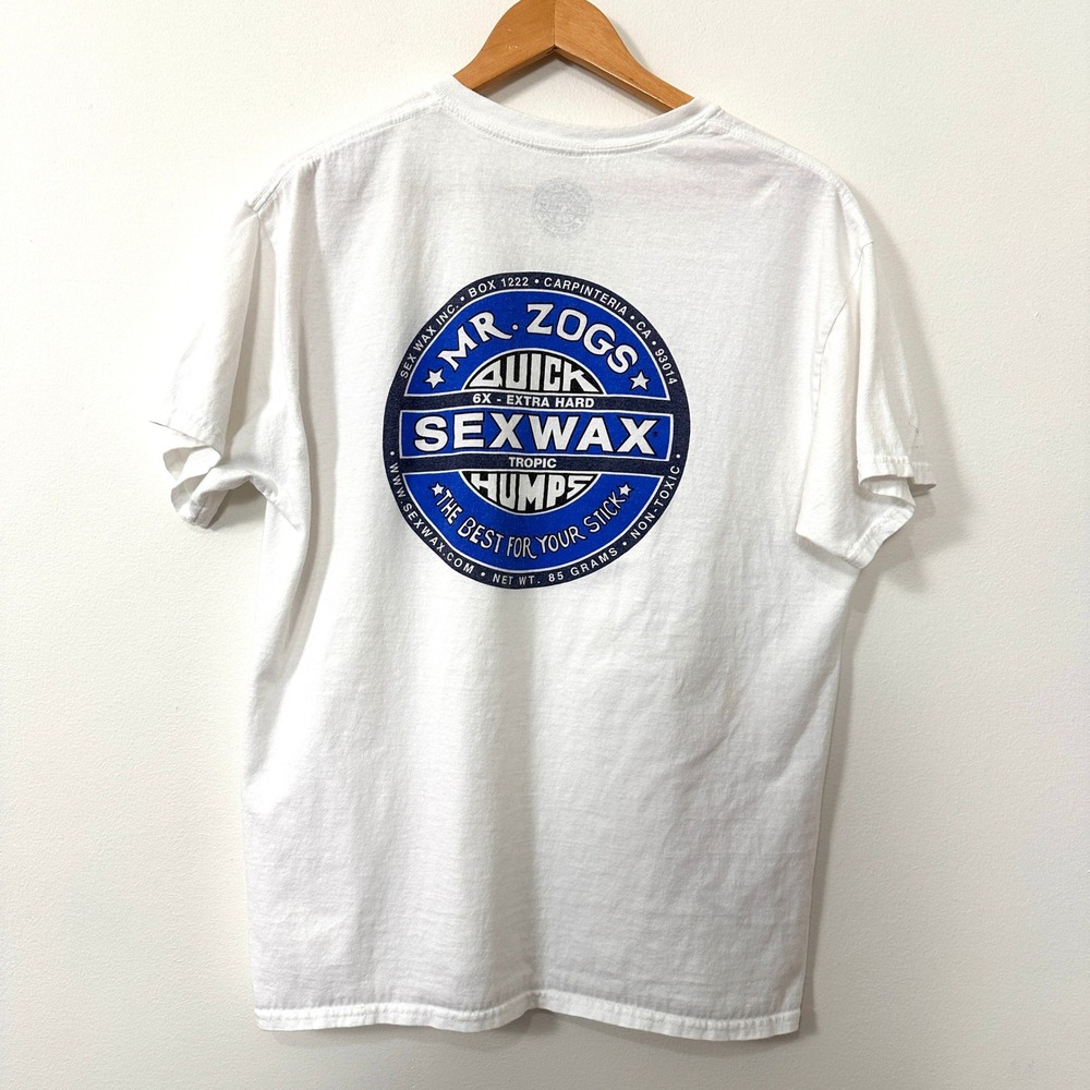 Mr Zogs Sex Wax T Shirt Large White Graphic Surf Skate Tee Quick Humps VTG Style